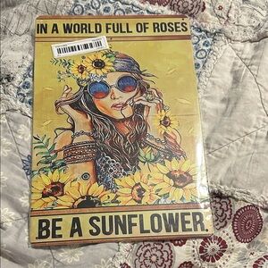 Sunflower metal tin Art Print with Inspirational Quote